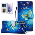 thumbnail image 1 of Galaxy S21 Ultra Wallet Case with Card Holder, Allytech Premium Colorful PU Leather Magnetic Button Flip Shockproof Detachable Hand Strap Stand Case for Samsung S21 Ultra 5G 6.8" 2021, Gold Butterfly, 1 of 2