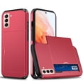 thumbnail image 1 of for Galaxy S21 Wallet Case with Sliding Door Hidden Pocket Credit Card Holder Dual Layer Heavy Duty Shockproof Hard PC Hybrid TPU Flip Protective Cover for Samsung Galaxy S21, Red, 1 of 8