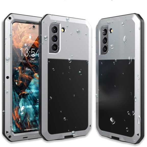 for Galaxy S21FE Case,Full Body Protective Heavy Duty Shockproof [Tough Armour] Aluminum Metal Case with Silicone Built-in Screen Protector for Samsung Galaxy S21FE 6.5" - Silver