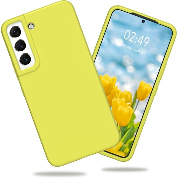 Galaxy S22 5G Case, Samsung S22 2022 Case Liquid Silicone Case Dual Layer Hybrid Hard PC Soft Silicone Gel Rubber Slim Fit Shockproof Protective Phone Case for Samsung Galaxy S22 6.1, Yellow
