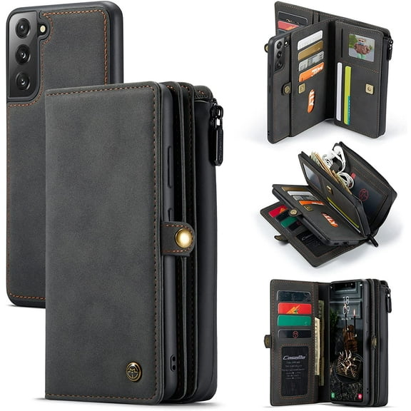 for Galaxy S22 5G Wallet Case,Multi-Functional Leather Purse Flip Cover Zipper Wallet Case with Card Slots & Detachable Magnetic Phone Case for Samsung Galaxy S22 5G 2022 (Black)