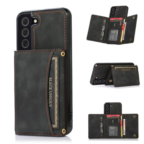 Galaxy S22 Case with Card Slots, Allytech Back Flip Wallet Cover Premium PU Leather Impact Resistant Hands-Free Kickstand Case for Samsung Galaxy S22 5G 6.1" 2022 Released, Black