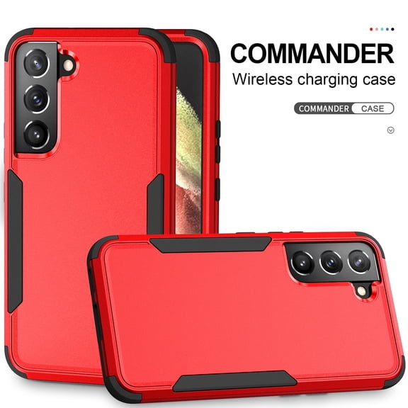 for Galaxy S22 Case, Defender Case Compatible with Samsung Galaxy S22 Case, Hybrid Heavy Duty Military Grade Full-Body Drop Shockproof Dustproof 3-Layers Rugged Protective Cover, Red/Black