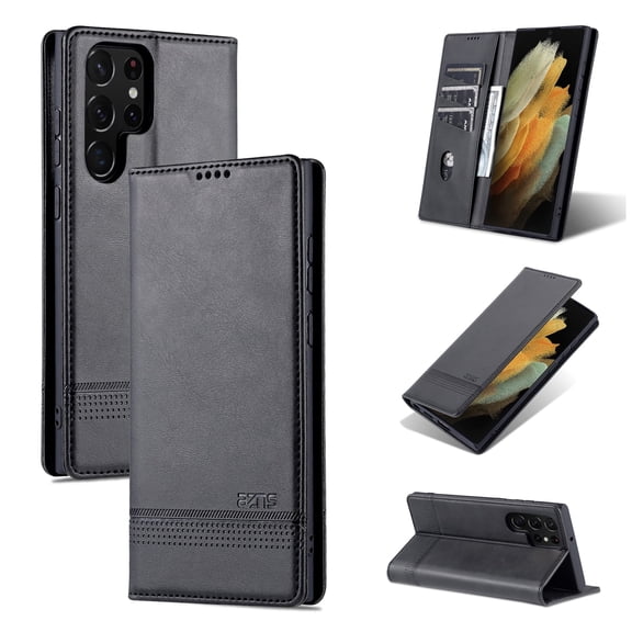 Galaxy S22 Case, S22 Wallet Case, Allytech PU Leather Foldling Stand Flip Cover with Cards Holder Shockproof Protection Anti-scratch Wallet Case Cover for Samsung Galaxy S22, Black