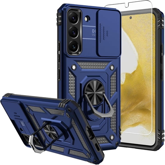 for Galaxy S22 Case,Samsung Galaxy S22 Case with Screen Protectors and Camera Cover,[Military Grade] 16ft.Drop Tested Cover with Magnetic Kickstand Protective Case for S22 (TC-Blue)
