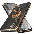 thumbnail image 1 of for Galaxy S22 Case,+Screen Protector,with Magnetic Kickstand,Built-in 360° Rotation Ring Holder,Plating Gold Edge Slim Soft TPU Shockproof Protective Case for Samsung Galaxy S22, Black, 1 of 13