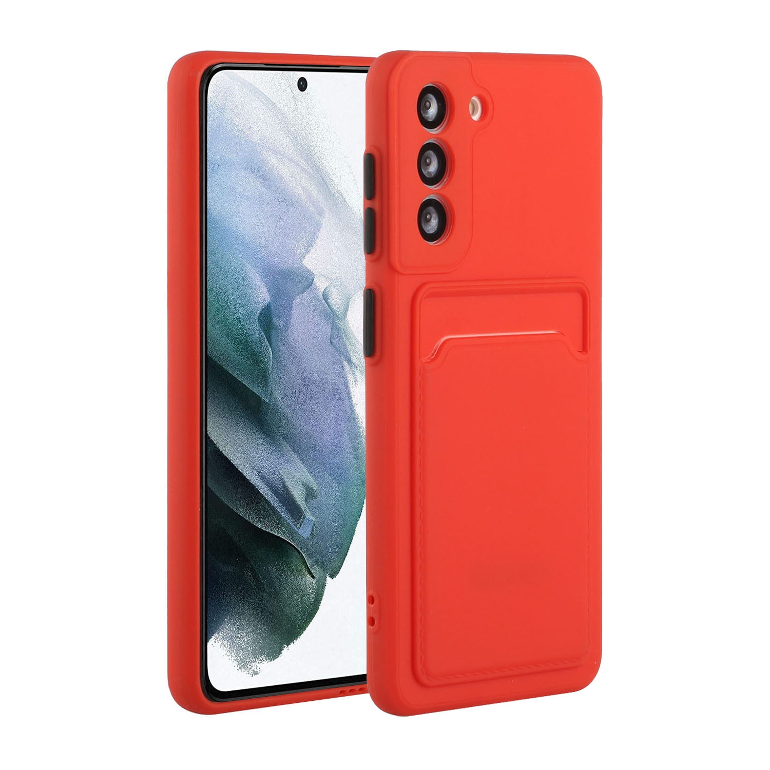 Galaxy S22 Case, Slim Soft Fit Shockproof Protection Case Dropproof Non-Slip Silicone Case with Card Slots Soft TPU Bumper Phone Wallet Case for Samsung Galaxy S22 5G 6.1 inch 2022,Red
