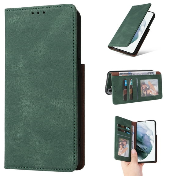 Galaxy S22 Case with Stand, Allytech Premium Slim PU Leather & Inner TPU Bumper Shockproof Card Slots Folio Book Kickstand Women Men Wallet Case for Samsung Galaxy S22 6.1" 5G 2022, Green