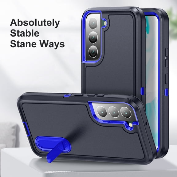 Galaxy S22 Case - TECH CIRCLE [3-in-1] Protective Kickstand Rugged Hard Cover Case for Samsung Galaxy S22 (6.1 Inch) 2022 Release, Black+Blue