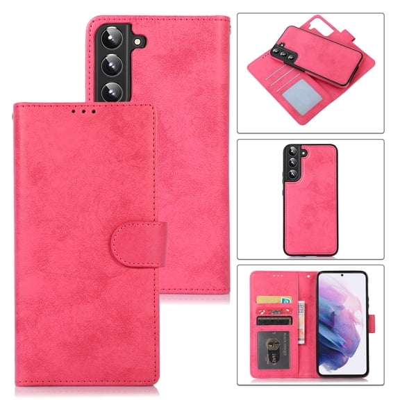 Galaxy S22 Case - TECH CIRCLE [Detachable Magnetic Back Cover] Protective Synthetic Leather Flip Wallet Case with Card Holders for Samsung Galaxy S22 5G (6.1 Inch) 2022 Release, Rose