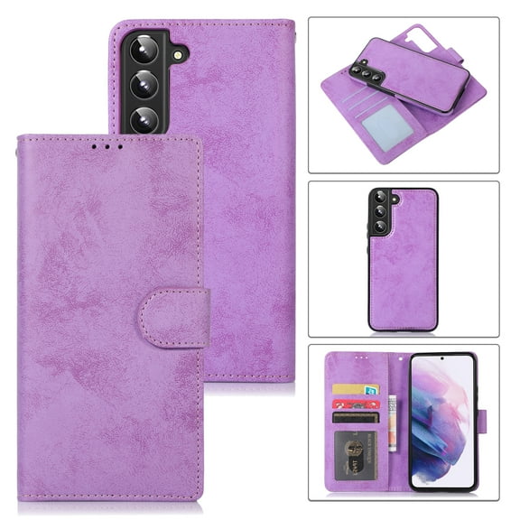 Galaxy S22 Case - TECH CIRCLE [Detachable Magnetic Back Cover] Protective Synthetic Leather Flip Wallet Case with Card Holders for Samsung Galaxy S22 5G (6.1 Inch) 2022 Release, Purple