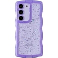 thumbnail image 1 of for Galaxy S22+ Case,for S22 Plus Case,Curly Wavy Anti-Slip Grip Design Transparent Bling Glitter Star Shiny Case Cute Clear Sparkly Bumper Protection Soft Phone Cover for Women Girls,Purple, 1 of 13