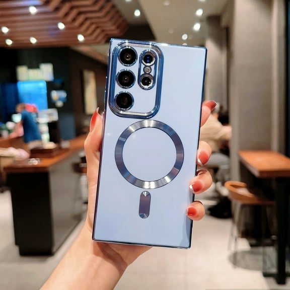 for Galaxy S22, Nalacover [Compatible with Magsafe] Slim Cute Love Luxury Plating Edge Bumper Case with Full Camera Lens Shockproof Anti-Scratch Case For Samsung Galaxy S22, Blue