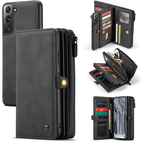 for Galaxy S22 Plus 5G Wallet Case,Multi-Functional Leather Purse Flip Cover Zipper Wallet Case with Card Slots & Detachable Magnetic Phone Case for Samsung Galaxy S22 Plus 5G 2022 (Black)
