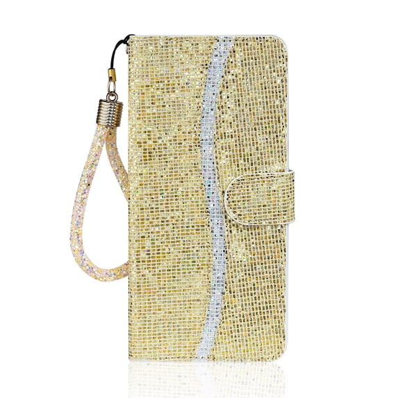 Galaxy S22 Plus 5G Wallet Case, PU Leather Flip Folio Bling Women Case with Card Holders Kickstand Shockproof TPU Inner Shell Phone Cover Samsung Galaxy S22 Plus 6.6 Inch 2022,Gold