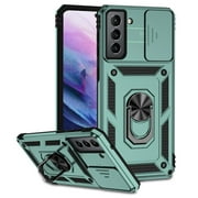 Galaxy S22 Plus Case,Dteck Shockproof Rubber Rugged Case Hybrid Hard Ring Holder Kickstand Slide Camera Lens Protector Cover for Samsung Galaxy S22 Plus,Darkgreen