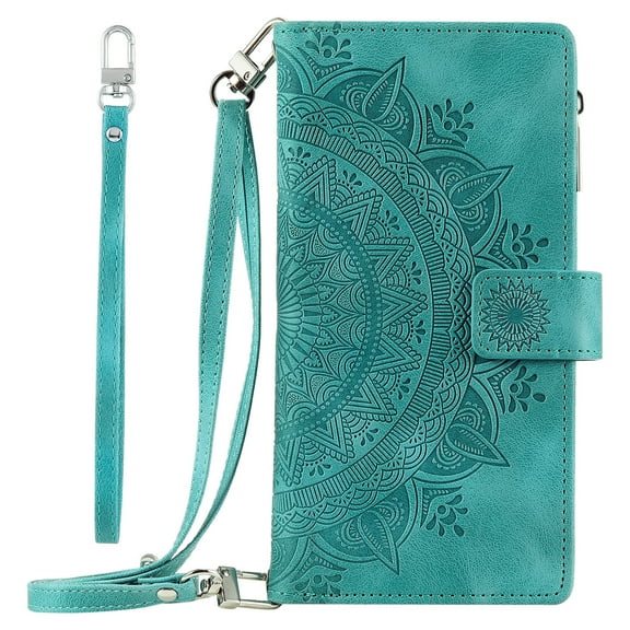 Galaxy S22 Plus Case, Phone Cover for Samsung S22+, Dteck Embossed PU Leather Folio Case with 8 Card Slots Wrist Lanyard Shoulder Strap Stand Cover for Samsung Galaxy S22+ 6.6", Green