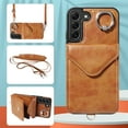 thumbnail image 1 of Galaxy S22 Plus Case with Ring Holder Stand, Allytech Classic PU Leather Back Cover with Cards Holder Shockproof Detachable Shoulder Strap Wallet Case for Samsung Galaxy S22 Plus - Brown, 1 of 14