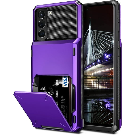 for Galaxy S22 Plus Case Wallet Credit Card Holder 4-Card Slot Hidden Back Pocket Dual Layer Hybrid Rugged Rubber Bumper Protective Hard Shell Cover for Samsung Galaxy S22 Plus 5G 6.6" Purple