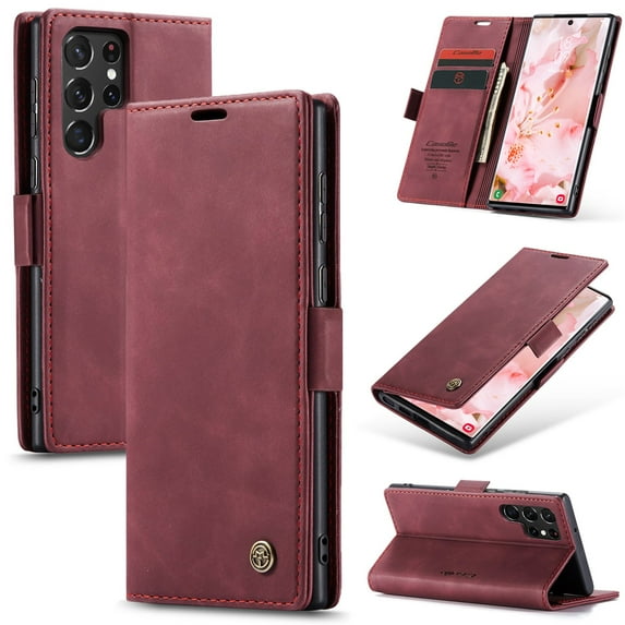 Galaxy S22 Ultra 5G Wallet Case, TECH CIRCLE PU Leather Flip Folio Case with Card Holders RFID Blocking Kickstand Shockproof TPU Inner Shell Phone Cover for Samsung Galaxy S22 Ultra 6.8" 2022,Winered