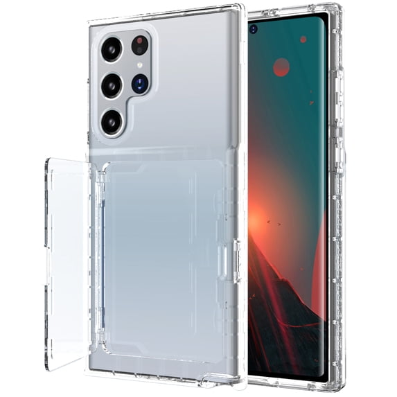 Galaxy S22 Ultra Card Holder Wallet Case,Dteck Shockproof Rubber Hybrid PC Dual Layer Cover Lightweight Protective Back Phone Case for Samsung Galaxy S22 Ultra,Clear