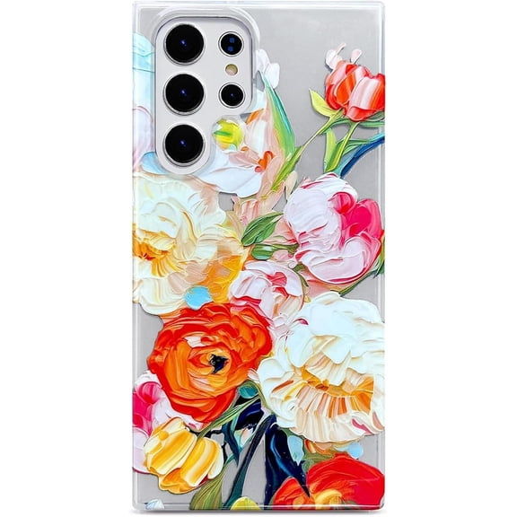 Galaxy S22 Ultra Case 5g 6.8",Slim Soft Oil Painting Floral Case Cute Roses Women's Protective Cover for Girls S22 Ultra Phone Case