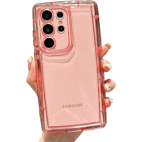 for Galaxy S22 Ultra Case 6.8"(Not fit S22+)[10ft Drop Protection] Cute Clear Bright Colors Soap Design with Ultra Thick Edge Protection Soft Puff Phone Case(for Samsung Galaxy S22 Ultra,Pink)