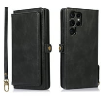 Galaxy S22 Ultra Case,Dteck Magnetic Leather Card Wallet Removable Shockproof Rubber Hybrid Case Cover For Samsung Galaxy S22 Ultra,Black