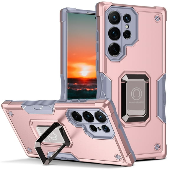 Galaxy S22 Ultra Case, Heavy Duty Shockproof Protective Phone Cover Dual Layer Drop Hard PC Back Case Built in Ring Kickstand Support Magnetic Car Mount for Samsung Galaxy S22 Ultra 6.8 inch 2022,Pink