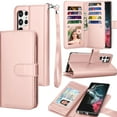thumbnail image 1 of Galaxy S22 Ultra Case, for Samsung Galaxy S22 Ultra Wallet Case, [9 Card Slots] PU Leather ID Credit Holder Folio Flip [Detachable] Kickstand Phone Cover & Lanyard for Samsung S22 Ultra [Rose Gold], 1 of 6