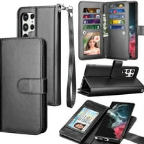 Galaxy S22 Ultra Case, for Samsung Galaxy S22 Ultra Wallet Case, [9 Card Slots] PU Leather ID Credit Holder Folio Flip [Detachable] Kickstand Phone Cover & Lanyard for Samsung S22 Ultra [Black]