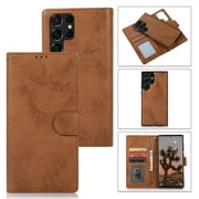 TECH CIRCLE For Samsung Galaxy S22 Ultra 6.8 Case, 2-in-1 Detachable Magnetic Flip Wallet Case with Card Slots, Removable Inner Back Cover, PU Leather Protective Lightweight Slim Cover, Brown
