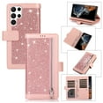 thumbnail image 1 of Galaxy S22 Ultra Case Wallet with Card Holder, Dteck Bling Glitter Leather Magnetic Stand Flip Case Zipper Purse Handbag Clutch with 9 Card Slots & Strap for Samsung Galaxy S22 Ultra 6.8 inch,Pink, 1 of 7