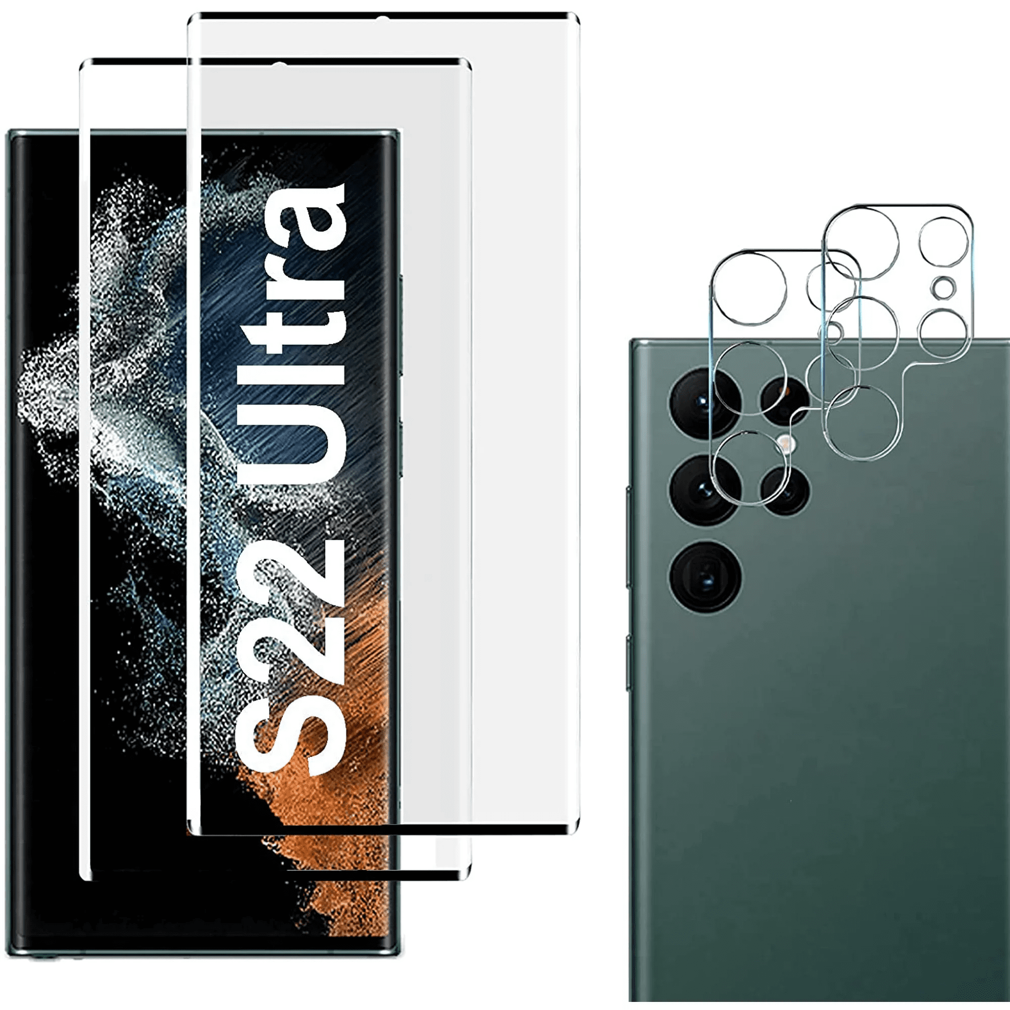 Galaxy S22 Ultra Screen Protector with Camera Lens Protector, HD Tempered Glass Film Support Fingerprint Unlock, 3D Curved, Anti Scratch, Bubble Free for Samsung Galaxy S22 Ultra 5G