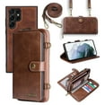 thumbnail image 1 of Galaxy S22 Ultra Wallet Case Premium Leather Flip Zipper Detachable Magnet Wallet Stand Card Holder Case with Crossbody Lanyard Strap Zipper Pocket Cover for Samsung Galaxy S22 Ultra, Brown, 1 of 8
