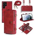 thumbnail image 1 of Galaxy S22 Ultra Wallet Case Premium Leather Flip Zipper Detachable Magnet Wallet Stand Card Holder Case with Crossbody Lanyard Strap Zipper Pocket Cover for Samsung Galaxy S22 Ultra, Red, 1 of 8