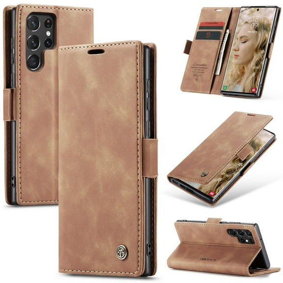 for Galaxy S22 Ultra Wallet Case with [RFID Blocking] Retro Premium PU Leather Flip Folio Strong Magnetic Closure, Kickstand, Card Slots, Flip Book Style Cover For Samsung Galaxy S22 Ultra,
Brown