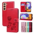 thumbnail image 1 of Galaxy S22 Wallet Case, 3D Emboss Rose Flower PU Leather Case Card Slots Flip Folio Kickstand Soft TPU Protective Women Cover for Samsung Galaxy S22 5G 6.1 inch 2022,Red, 1 of 7
