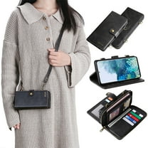 Galaxy S22 Wallet Case Premium Leather Flip Zipper Detachable Magnet Wallet Stand Card Holder Case with Crossbody Lanyard Strap Zipper Pocket Cover for Samsung Galaxy S22 6.1 inch 2022,Black