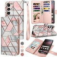 thumbnail image 1 of Galaxy S23 2023 Case, Flip/Folio Cover Wallet Magnetic Closure Card Slots Cash Holder Stand Kickstand TPU Bumper Shockproof Protective Case for Samsung Galaxy S23 -Rose Gold Marble, 1 of 6