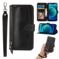 thumbnail image 1 of for Galaxy S23 5G Wallet Case,Shockproof Premium PU Leather Magnetic Closure Zipper Flip Kickstand Card Slots with Detachable Wrist Strap Phone Cover For Samsung Galaxy S23, Black, 1 of 10