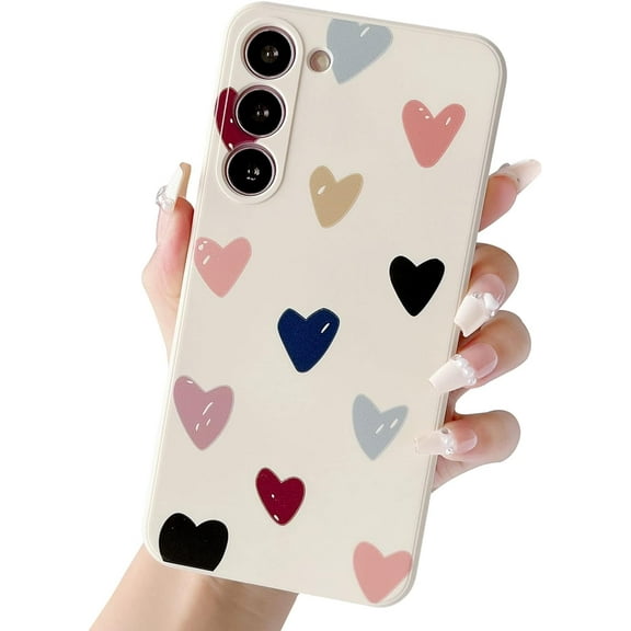Galaxy S23 Case for Samsung Galaxy S23 5g Case Women Girls Cute Design Soft Liquid Silicone Camera Protection Protective Lovely Heart Phone Cases for Galaxy S23 5G Beige