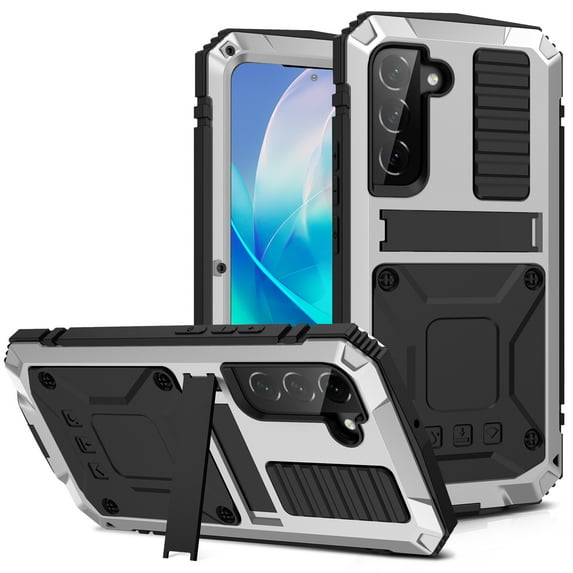 Galaxy S23 Case for Samsung S23 5G, Allytech Built-in Screen Protector 360° Full Body Heavy Duty Rugged Dropproof Anti-Scratch Shockproof Stand Case for Samsung Galaxy S23, Silver