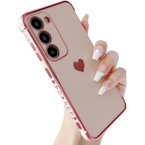 Galaxy S23 Case for Samsung Galaxy S23 Case Slim Thin Cute Heart Women Girly Protective Phone Case for Samsung (Samsung Galaxy S23, Pink)