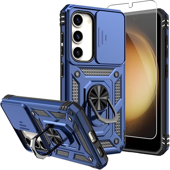 for Galaxy S23 Case,with Screen Protectors and Camera Cover,[Military Grade] 16ft.Drop Tested Cover with Magnetic Kickstand Protective Case for Samsung Galaxy S23 6.1 inch, Blue