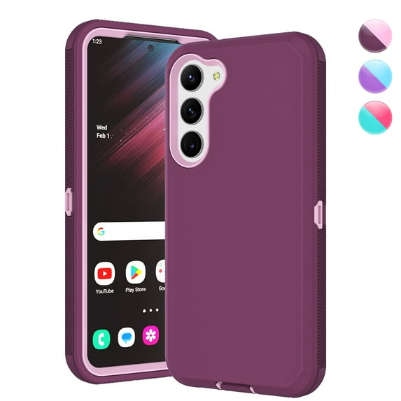 Galaxy S23 Cases, Sturdy Phone Case for Samsung Galaxy S23, Njjex Full-Body Shockproof Protection Heavy Duty Armor Hard Plastic & Shock Absorption Rubber Rugged Bumper 3-in-1 Case Cover - Burgundy