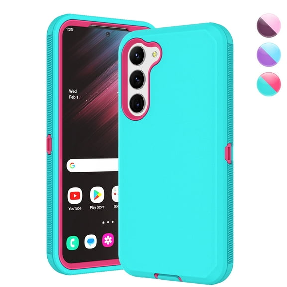 Galaxy S23 Cases, Sturdy Phone Case for Samsung Galaxy S23, Njjex Full-Body Shockproof Protection Heavy Duty Armor Hard Plastic & Shock Absorption Rubber Rugged Bumper 3-in-1 Case Cover - Burgundy