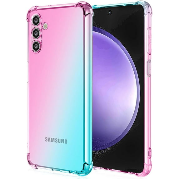 Galaxy S23-FE Case: Translucent Women Girls Reinforced Corners TPU Shock-Absorption Flexible Gradient Color Samsung Galaxy S23 FE Phone Case Cover-(Pink Teal)