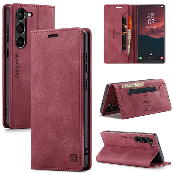 for Galaxy S23 FE Wallet Case PU Leather Flip Book Style Folio Strong Magnetic Closure RFID Blocking Protective Cover Credit Card Holder Kickstand Function Men for Samsung Galaxy S23 FE, Red