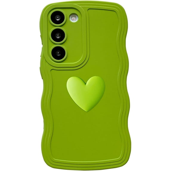 for Galaxy S23+ Plus Case 5G(6.6" 2023),Cute 3D Colors Love Heart Wavy Frame Full Protection for Samsung Galaxy S23+ 6.6" Soft TPU Shockproof Phone Cover for Women Girls,Green